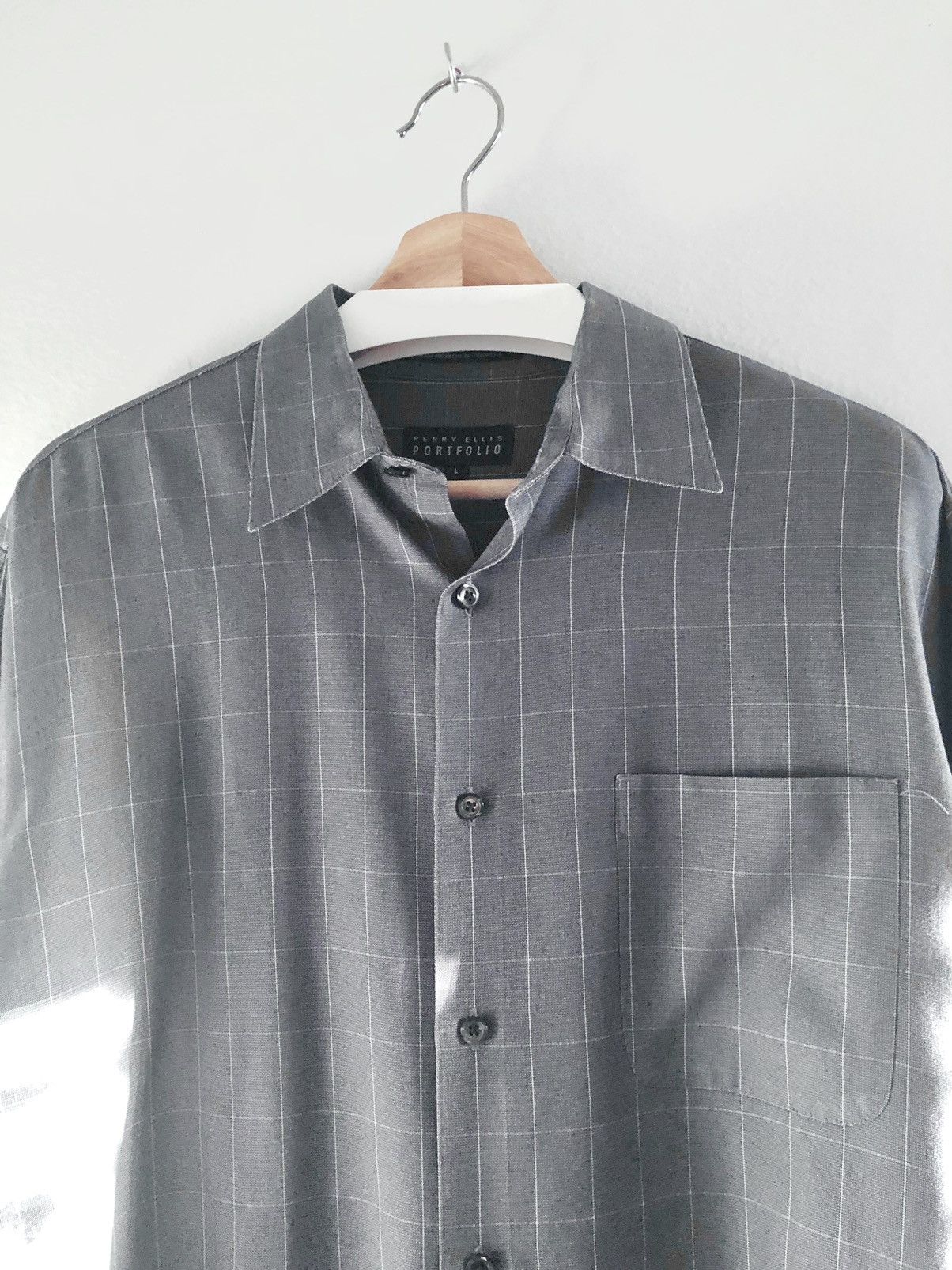 Perry Ellis Vintage Perry Ellis Windowpane Check Button Shirt Blue/Gray Size US XL / EU 56 / 4 - 1 Thumbnail