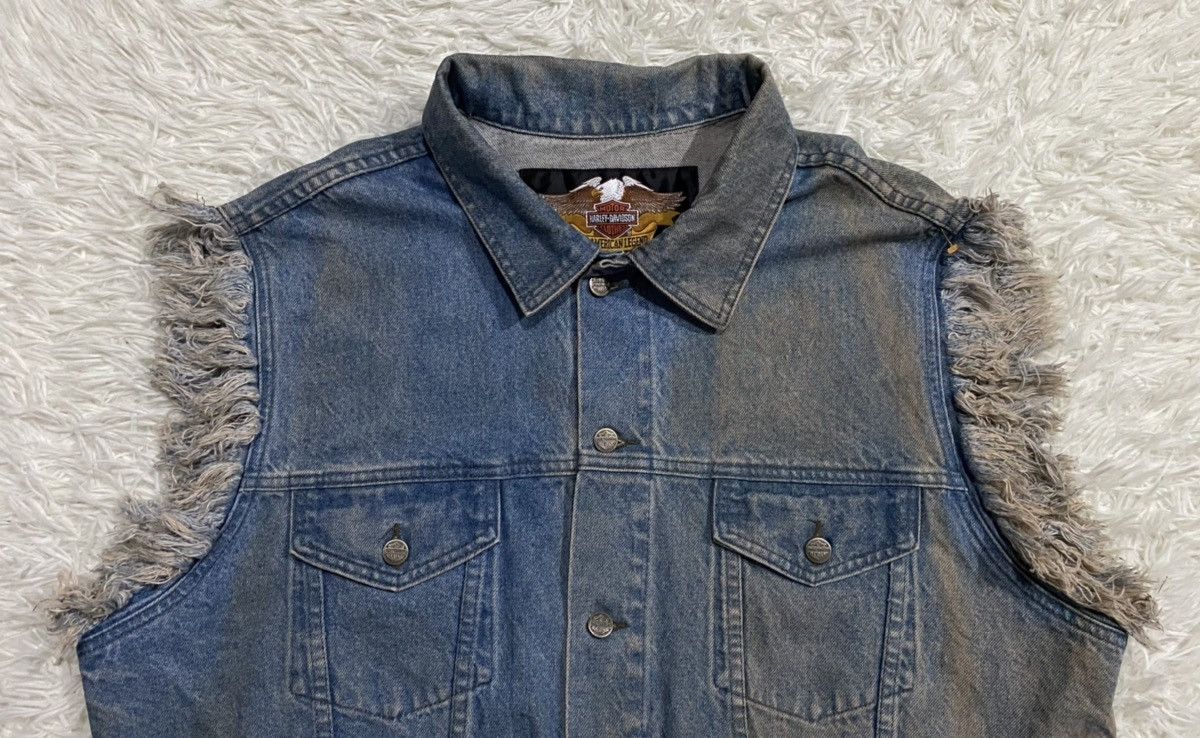 Harley Davidson Harley Davidson Sleeveless Distressed Denim Trucker Jacket Size US XL / EU 56 / 4 - 2 Thumbnail