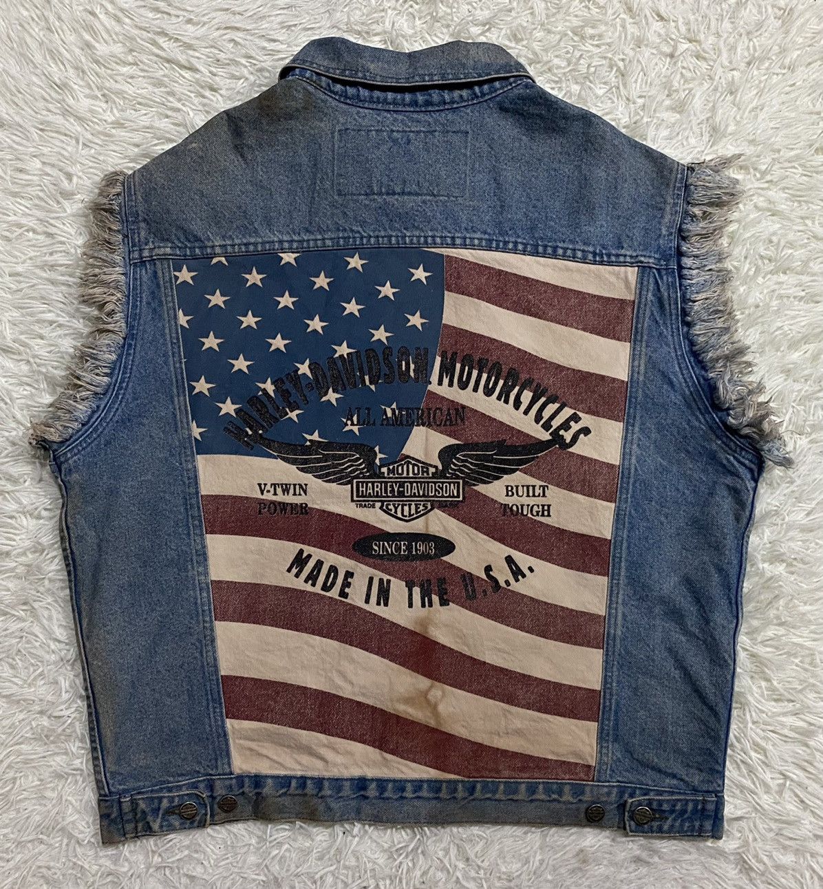 Harley Davidson Harley Davidson Sleeveless Distressed Denim Trucker Jacket Size US XL / EU 56 / 4 - 6 Thumbnail