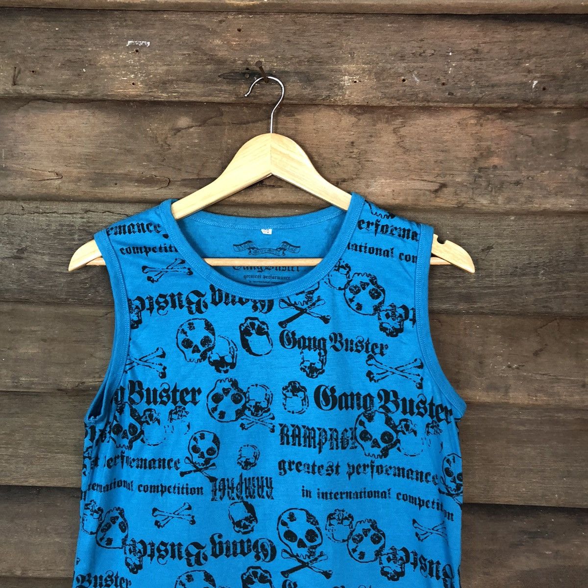 Japanese Brand Bang Buster skull fullprint Blue sleeveless Singlet #H430 Size US S / EU 44-46 / 1 - 2 Thumbnail