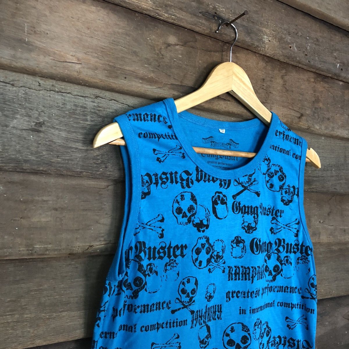 Japanese Brand Bang Buster skull fullprint Blue sleeveless Singlet #H430 Size US S / EU 44-46 / 1 - 5 Thumbnail