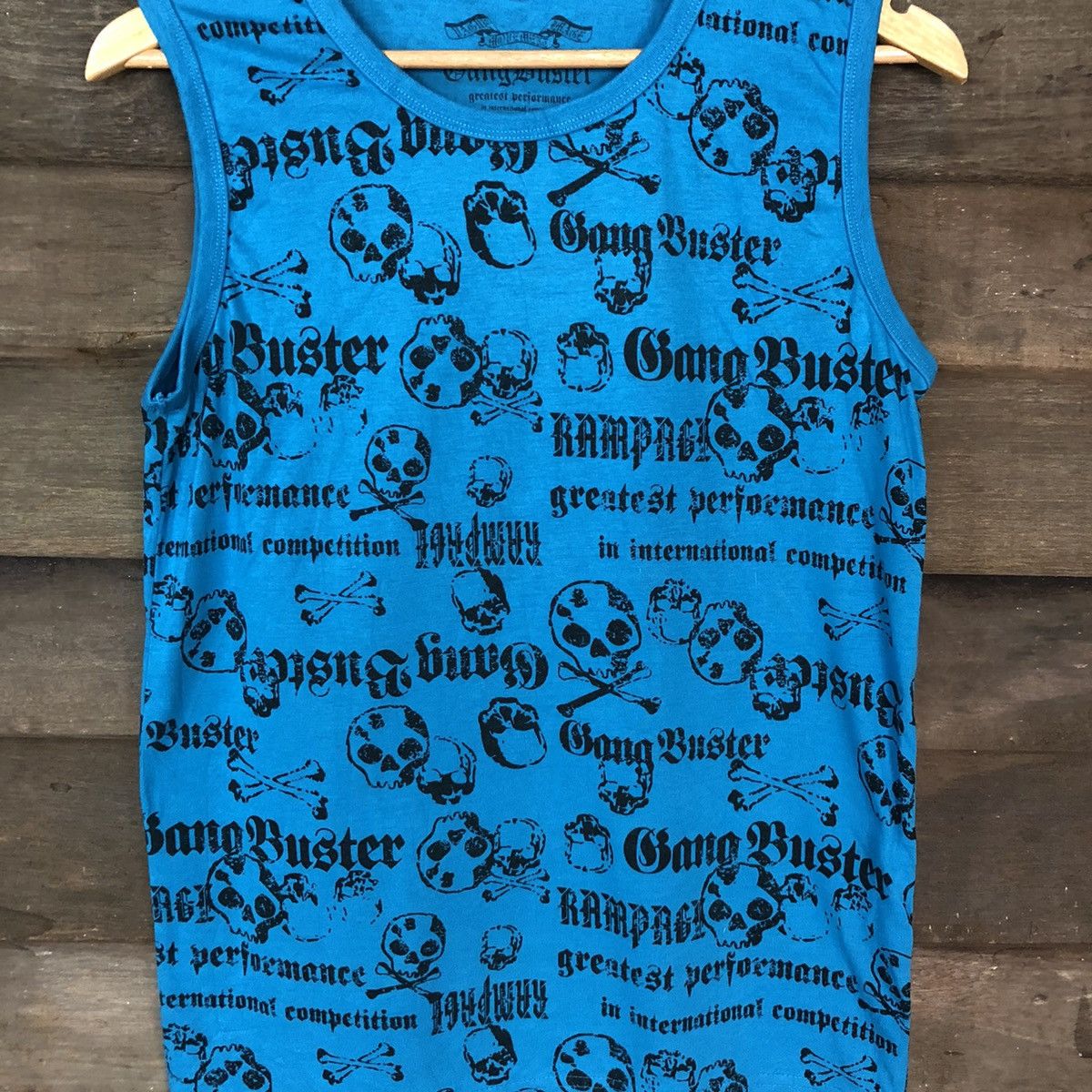 Japanese Brand Bang Buster skull fullprint Blue sleeveless Singlet #H430 Size US S / EU 44-46 / 1 - 4 Thumbnail