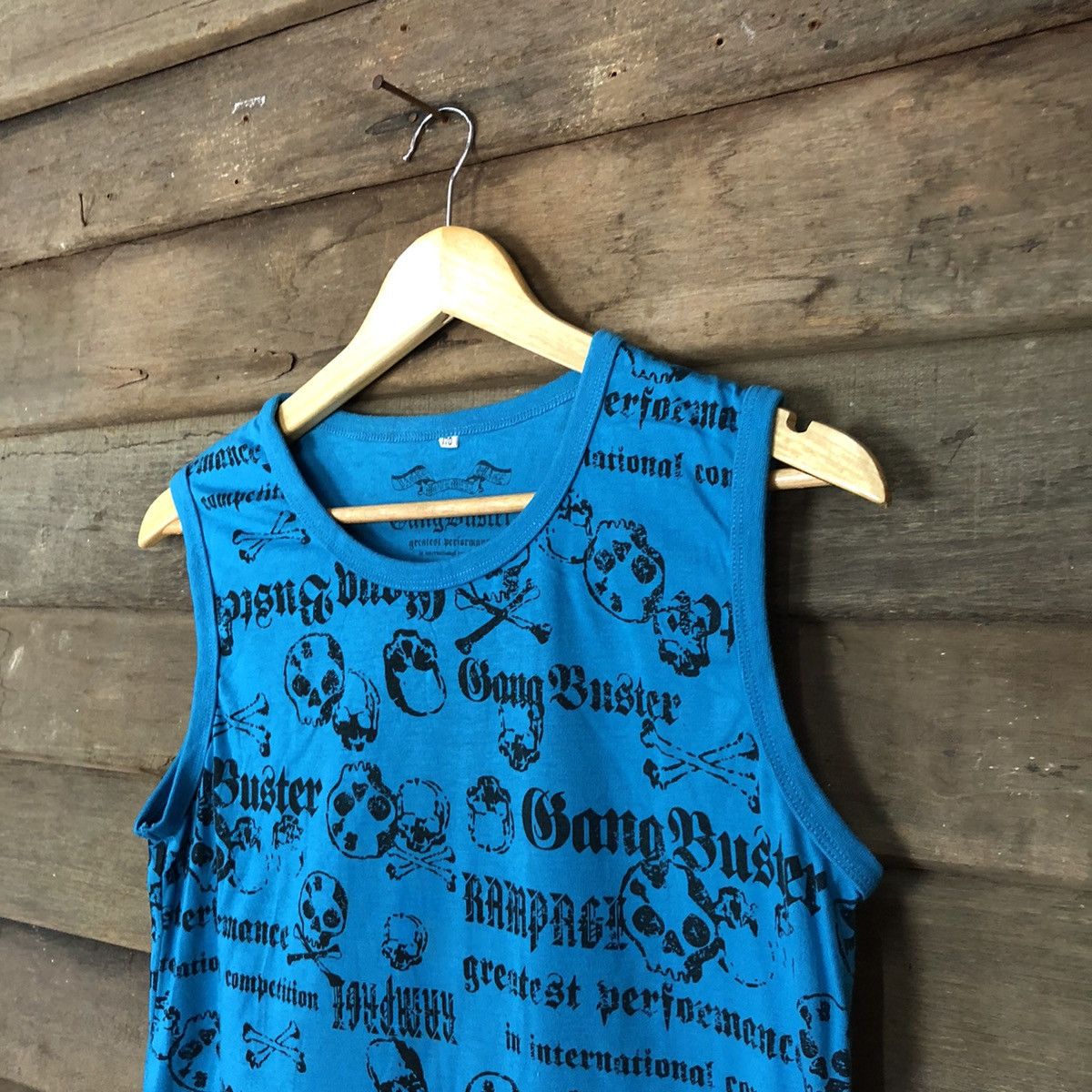 Japanese Brand Bang Buster skull fullprint Blue sleeveless Singlet #H430 Size US S / EU 44-46 / 1 - 6 Thumbnail