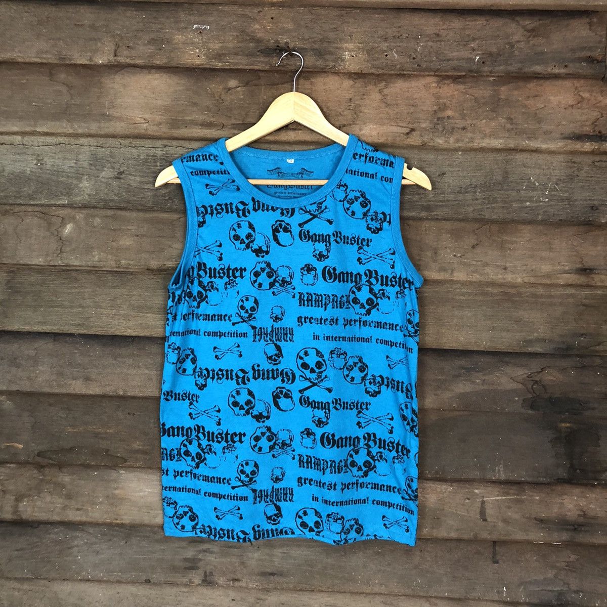 Bang Buster skull fullprint Blue sleeveless Singlet #H430