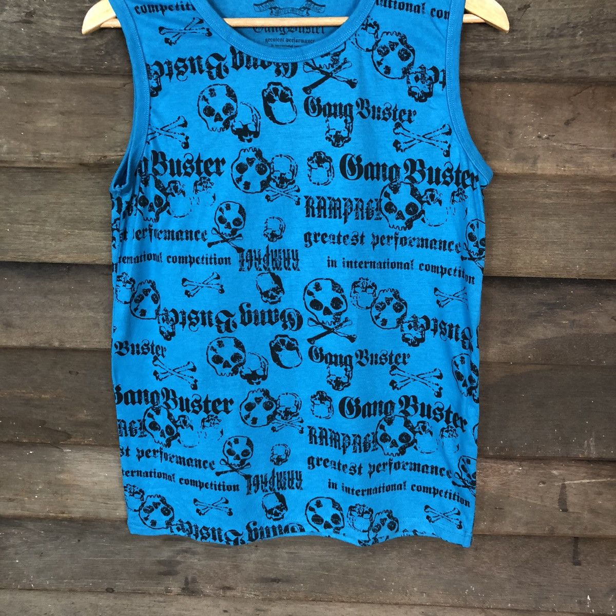 Japanese Brand Bang Buster skull fullprint Blue sleeveless Singlet #H430 Size US S / EU 44-46 / 1 - 3 Thumbnail