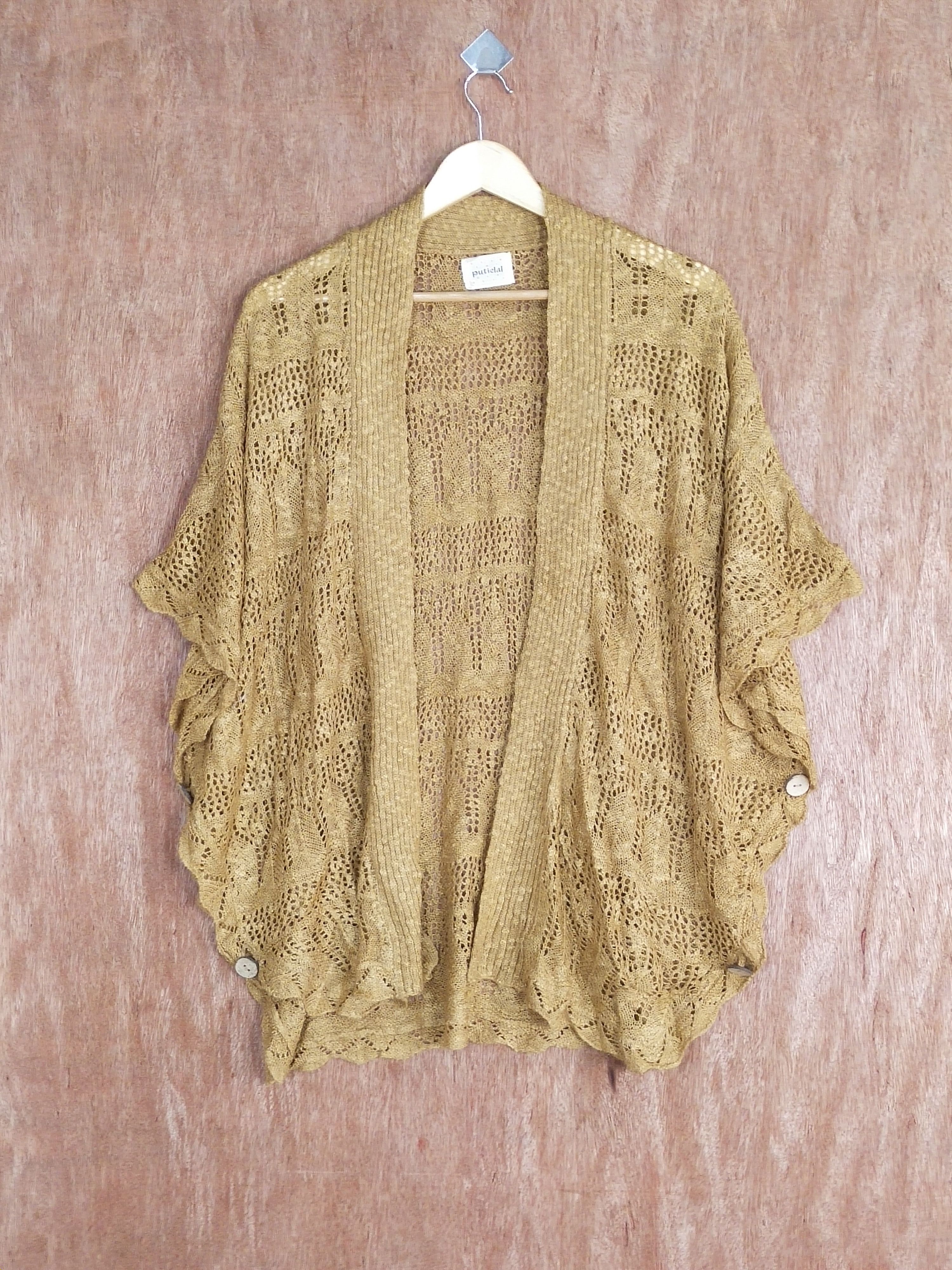 Japanese Brand Putielal brown crochet knitwear cardigan #H265 Size L / US 10 / IT 46 - 1 Thumbnail