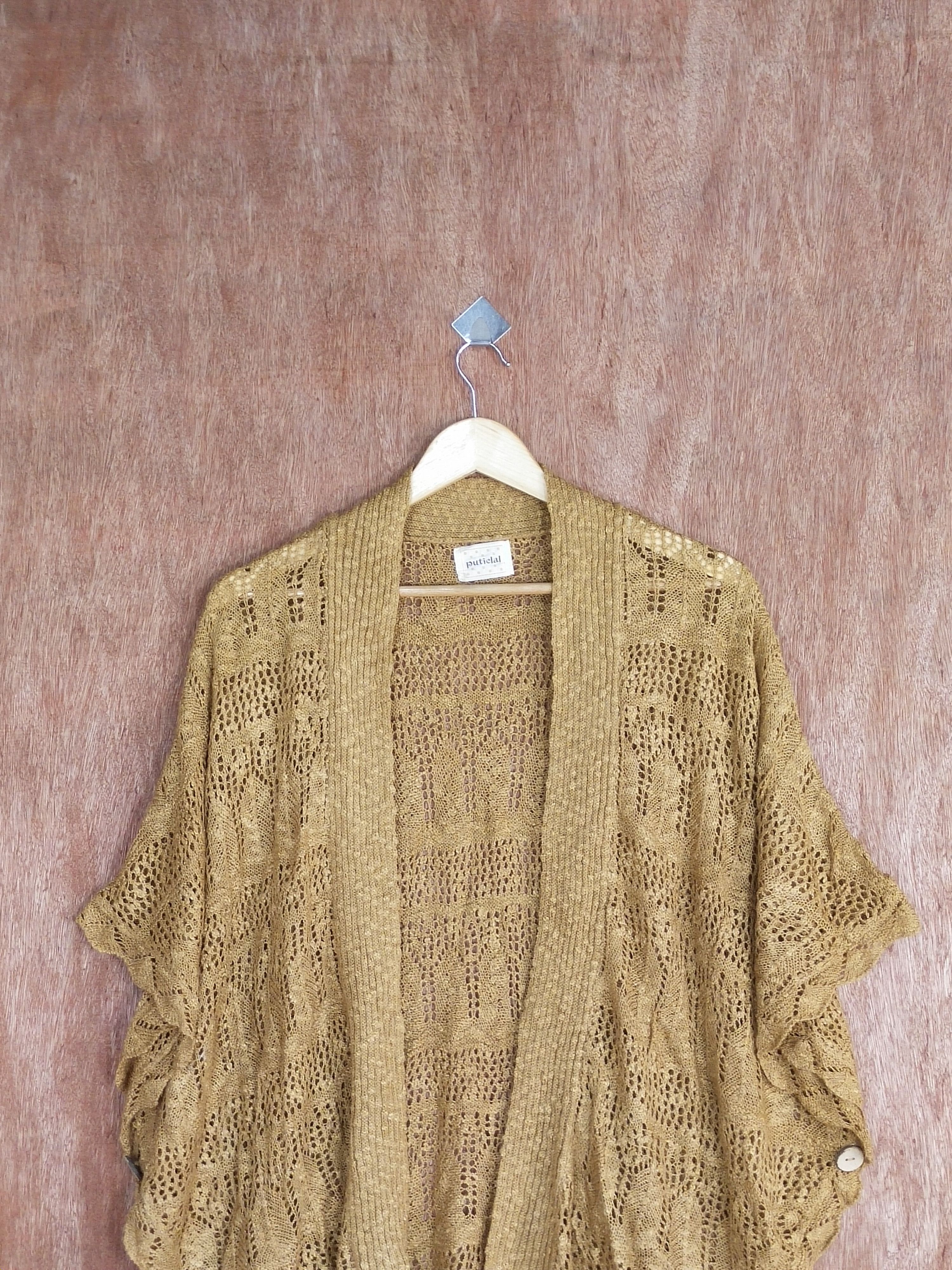 Japanese Brand Putielal brown crochet knitwear cardigan #H265 Size L / US 10 / IT 46 - 2 Thumbnail