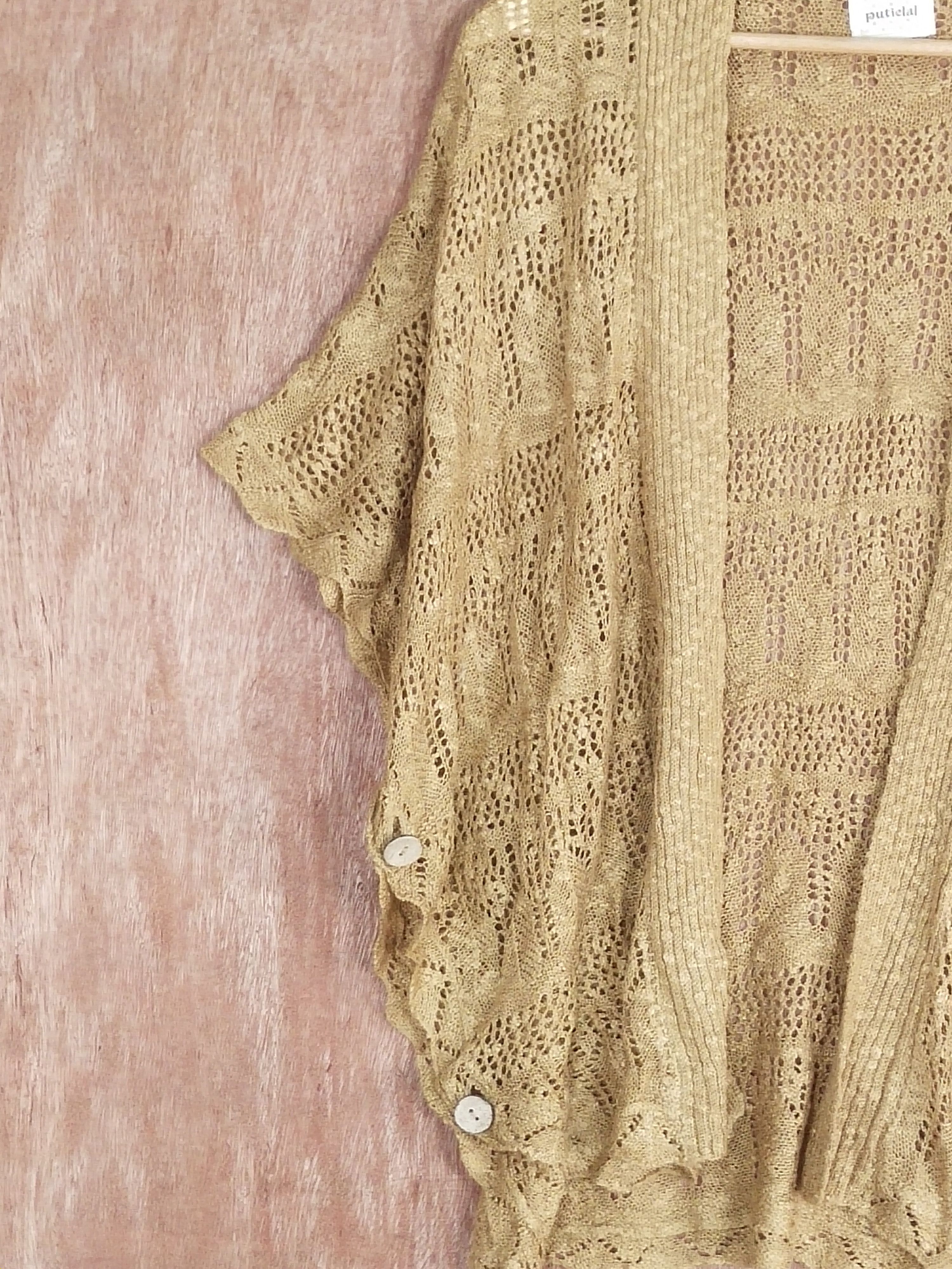Japanese Brand Putielal brown crochet knitwear cardigan #H265 Size L / US 10 / IT 46 - 6 Thumbnail