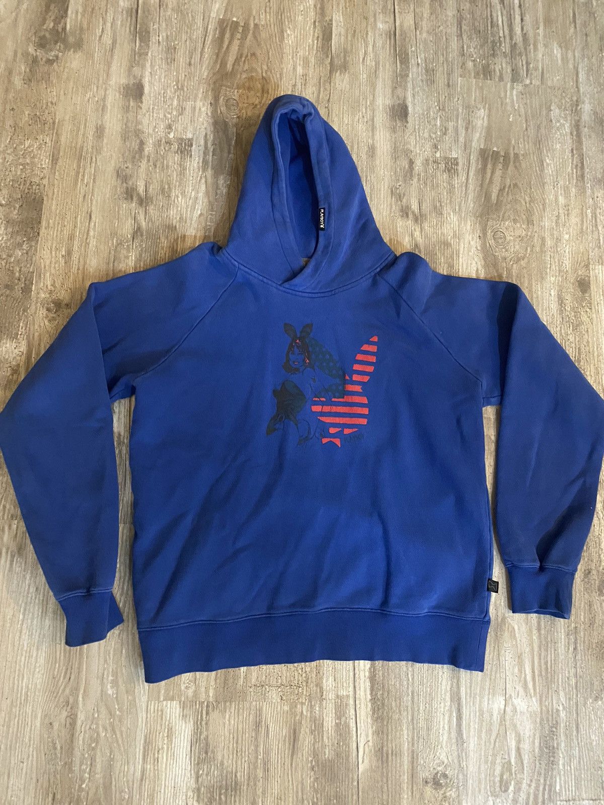 Vintage Playboy Blue Front Girl and Bunny Hit Hoodie