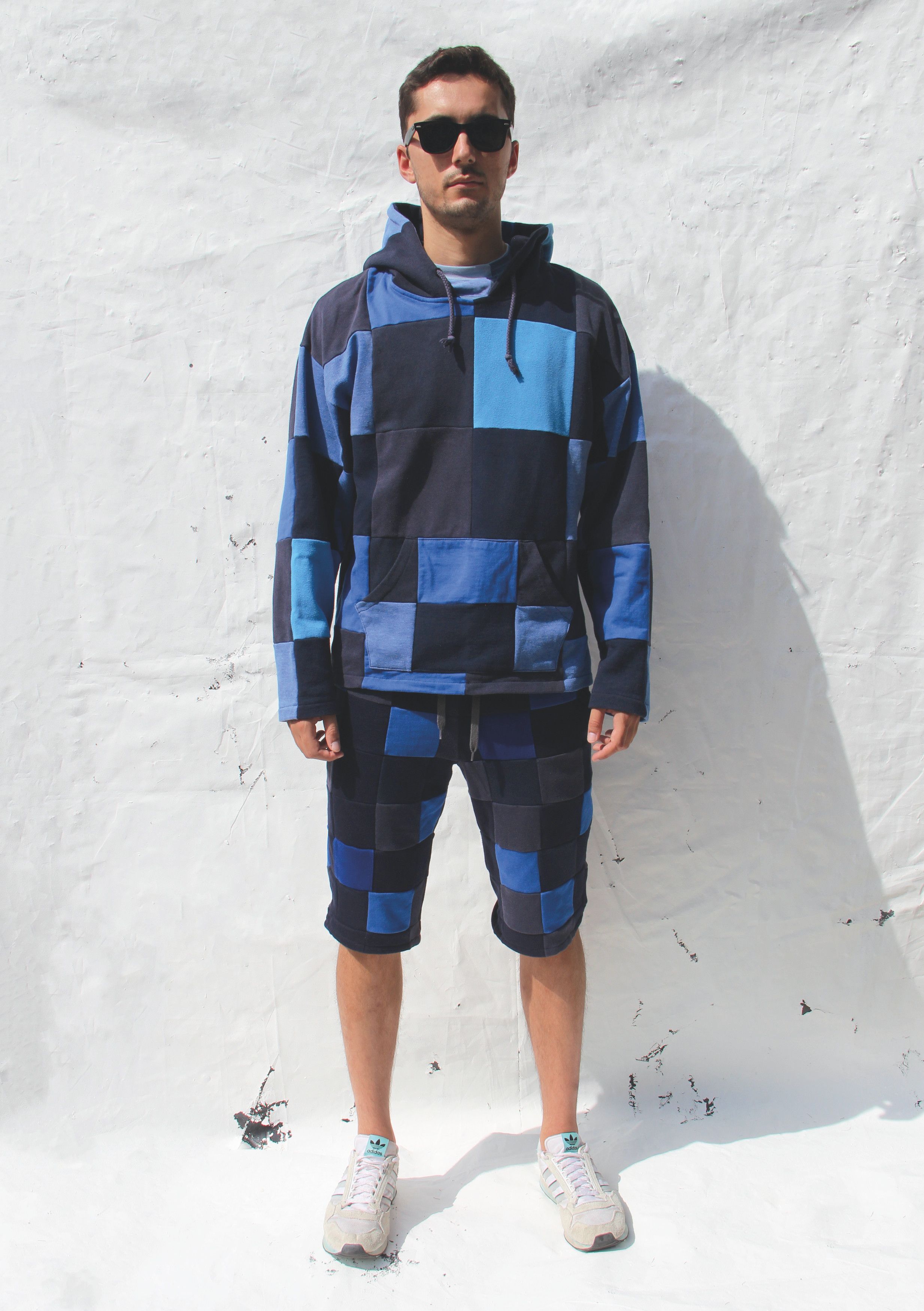 Blue Sustainable Patchwork Picnic Hoodie