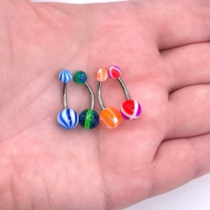 Jewelry Set of 4 Silver 316L Steel and Bioflex Acrylic Belly Rings
