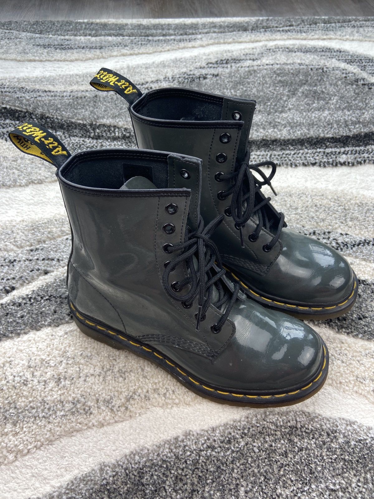 Vintage Dr. Marten 1460 Grey patent leather combat boots | Grailed