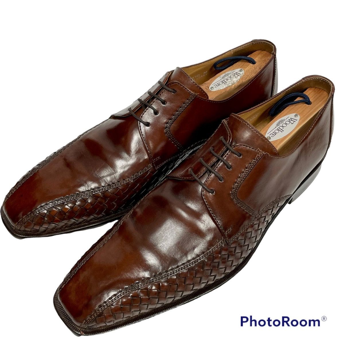 Paul Fredrick Vero Cuoio Italy Men WOVEN Leather Shoe Oxford