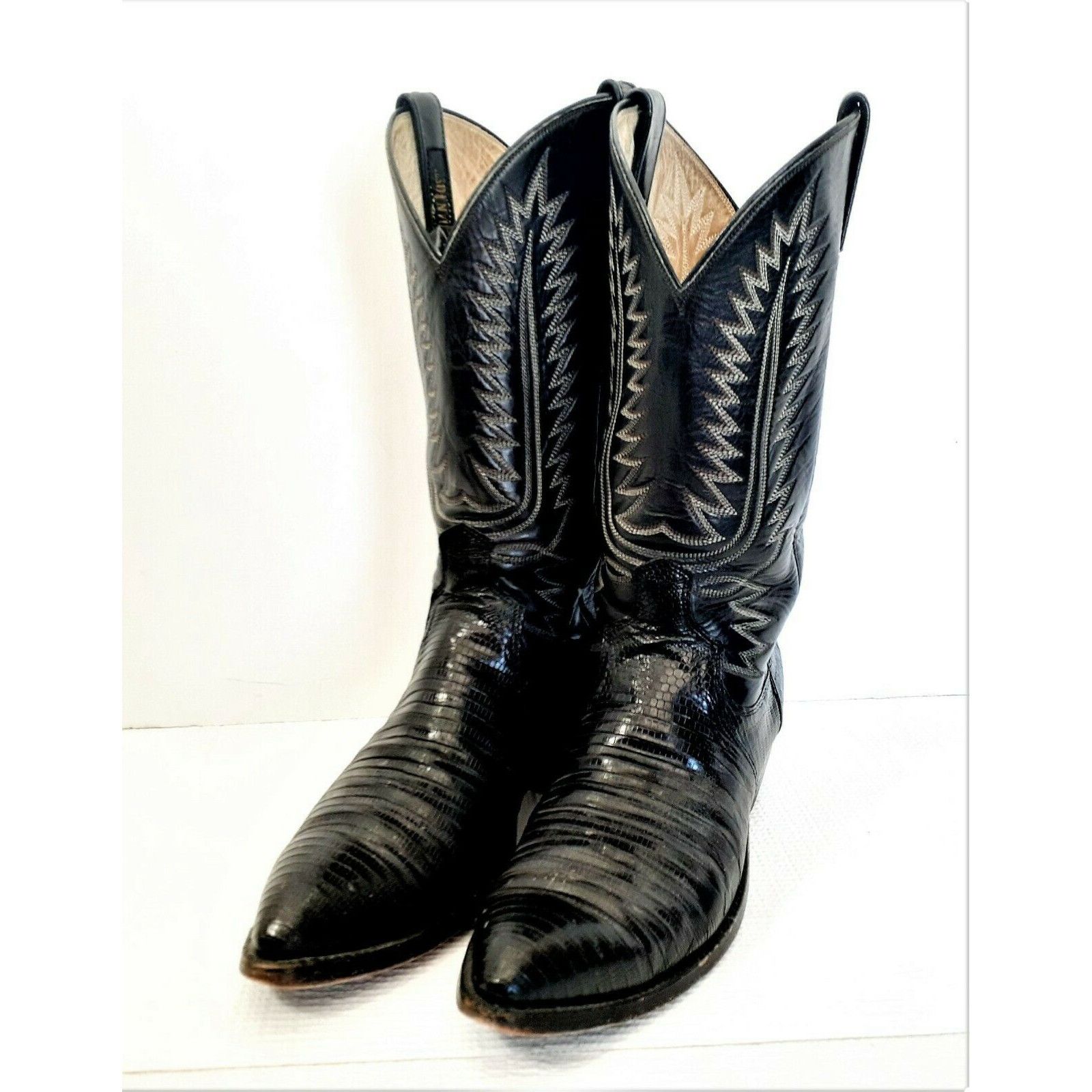 Bottes de cowboy vintage Dan Post en lézard noir fabriquées