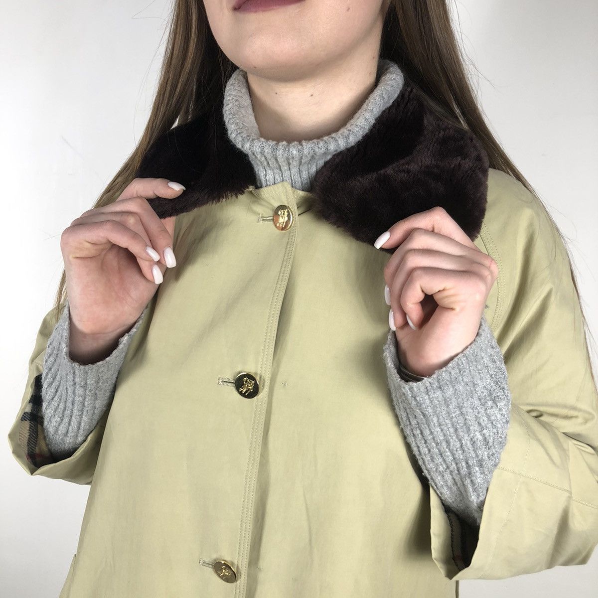 Burberry × Vintage Burberry Prorsum Wmns Novacheck Fur Neck Wool Trench Coat Size ONE SIZE - 2 Thumbnail