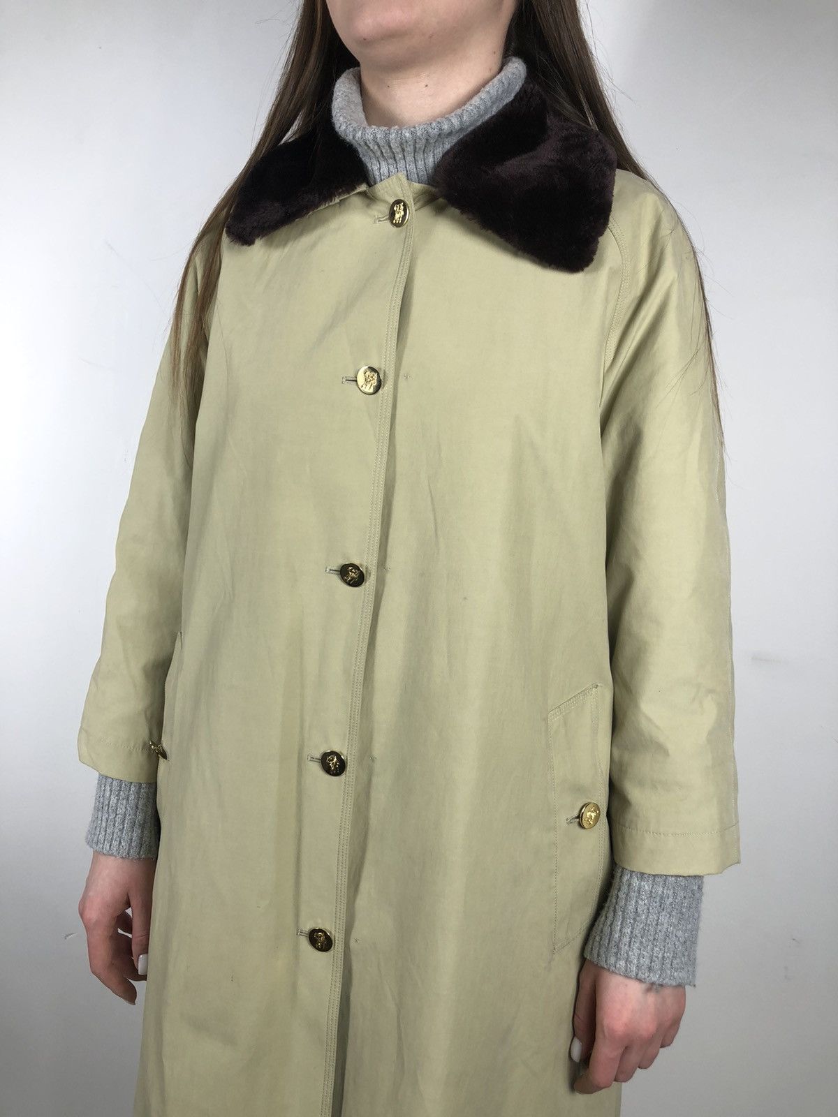 Burberry × Vintage Burberry Prorsum Wmns Novacheck Fur Neck Wool Trench Coat Size ONE SIZE - 7 Thumbnail