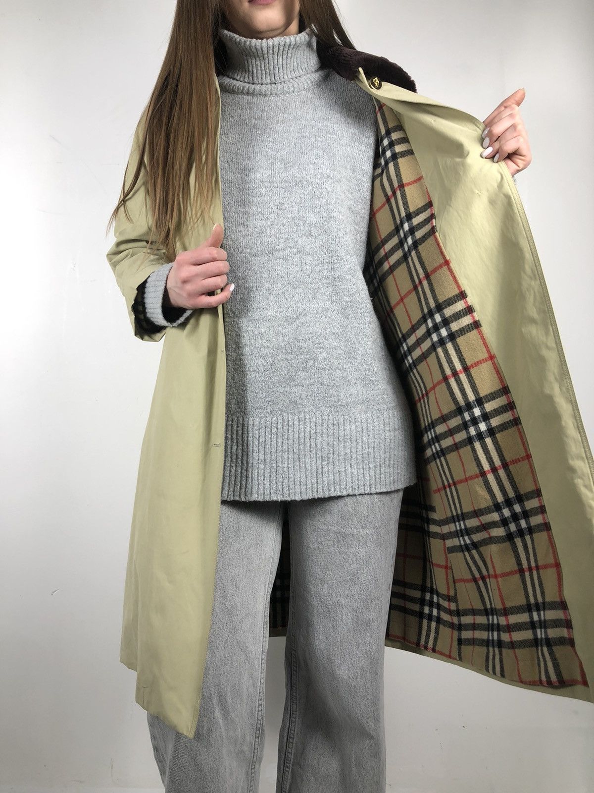 Burberry × Vintage Burberry Prorsum Wmns Novacheck Fur Neck Wool Trench Coat Size ONE SIZE - 6 Thumbnail