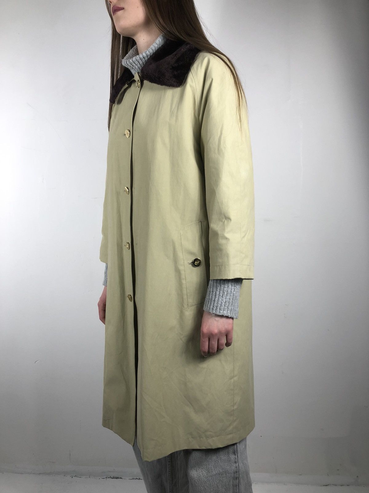 Burberry × Vintage Burberry Prorsum Wmns Novacheck Fur Neck Wool Trench Coat Size ONE SIZE - 10 Thumbnail