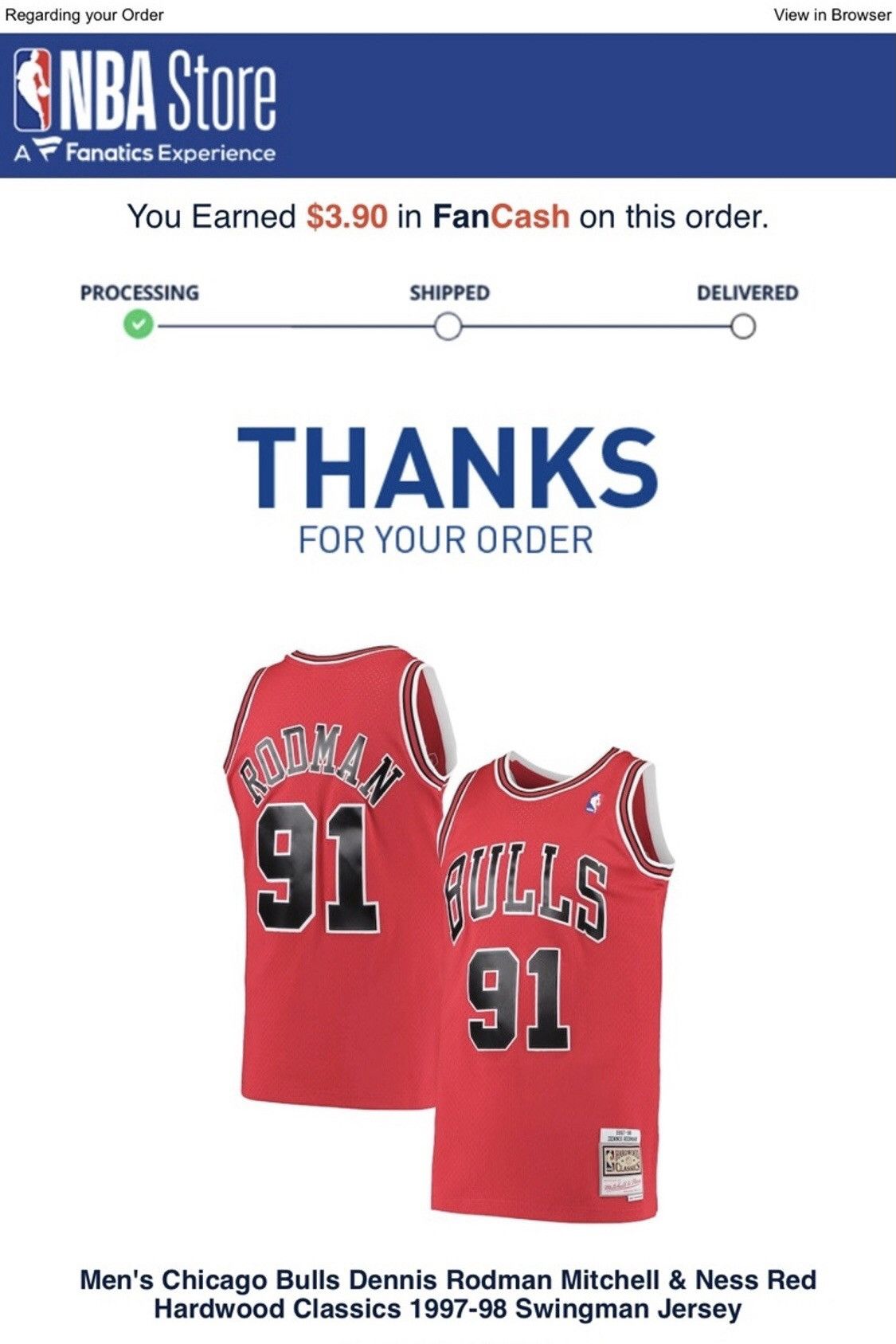 Mitchell & Ness Mitchell and Ness Dennis Rodman Bulls 97-98 Road Jersey Size US M / EU 48-50 / 2 - 10 Thumbnail