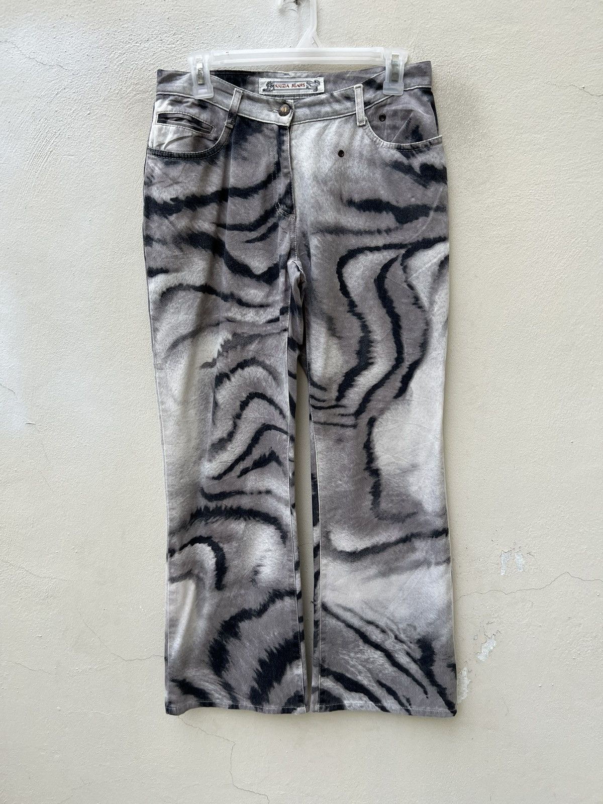 Krizia Uomo Vintage 90s KRIZIA JEANS Tiger Camouflage Women Flare Jeans Size 27" / US 4 / IT 40 - 6 Thumbnail