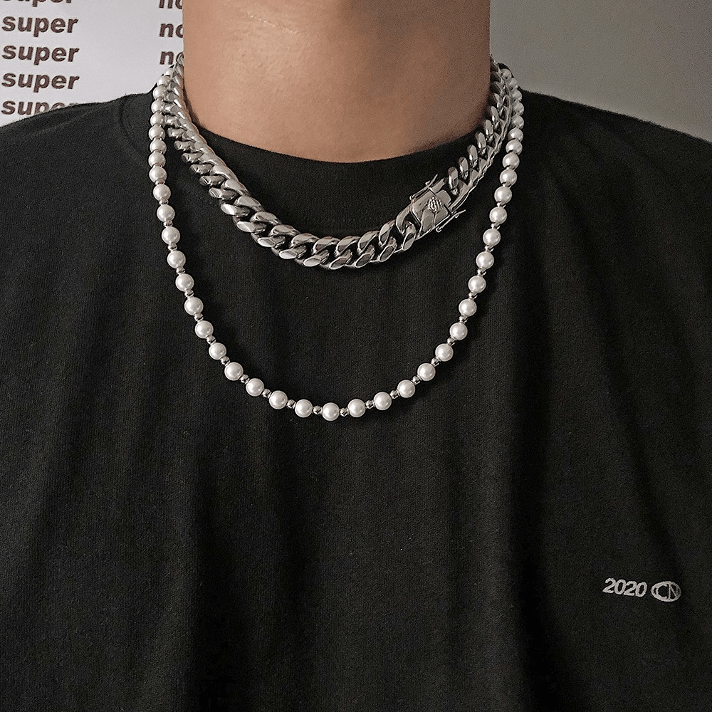 Jewelry × Vintage Fashion Pearl Stitching Couple Necklace Size ONE SIZE - 1 Thumbnail