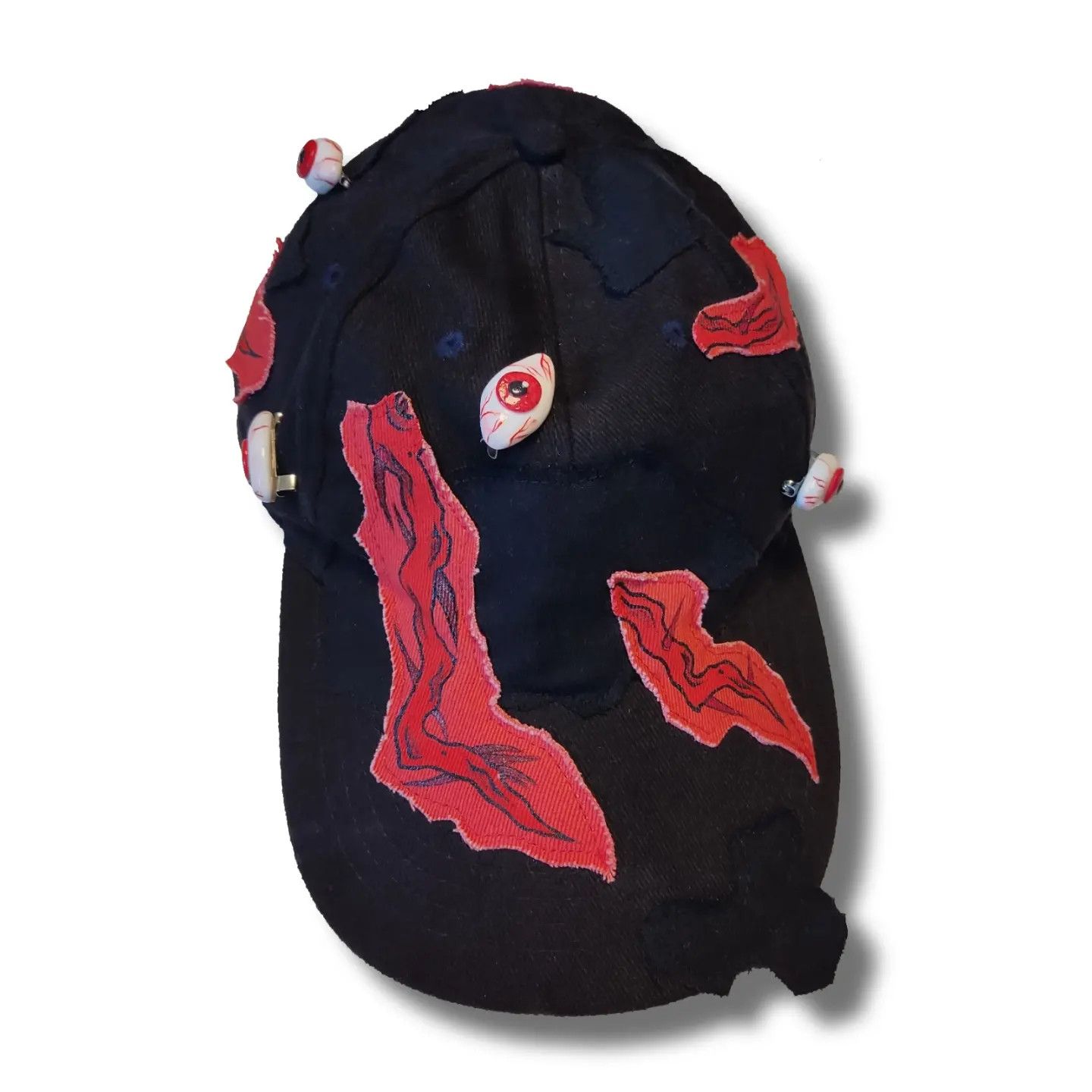 Custom Handmade Black Red Eyes Creepy Abstract Cap