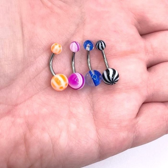 Jewelry Set of 4 Silver 316L Steel and Bioflex Acrylic Belly Rings