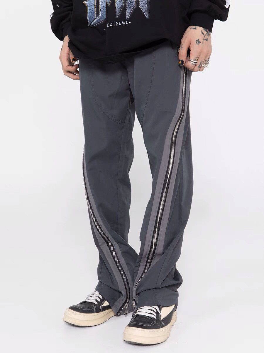 90s unisex grey streetwear zip pants aesthetic