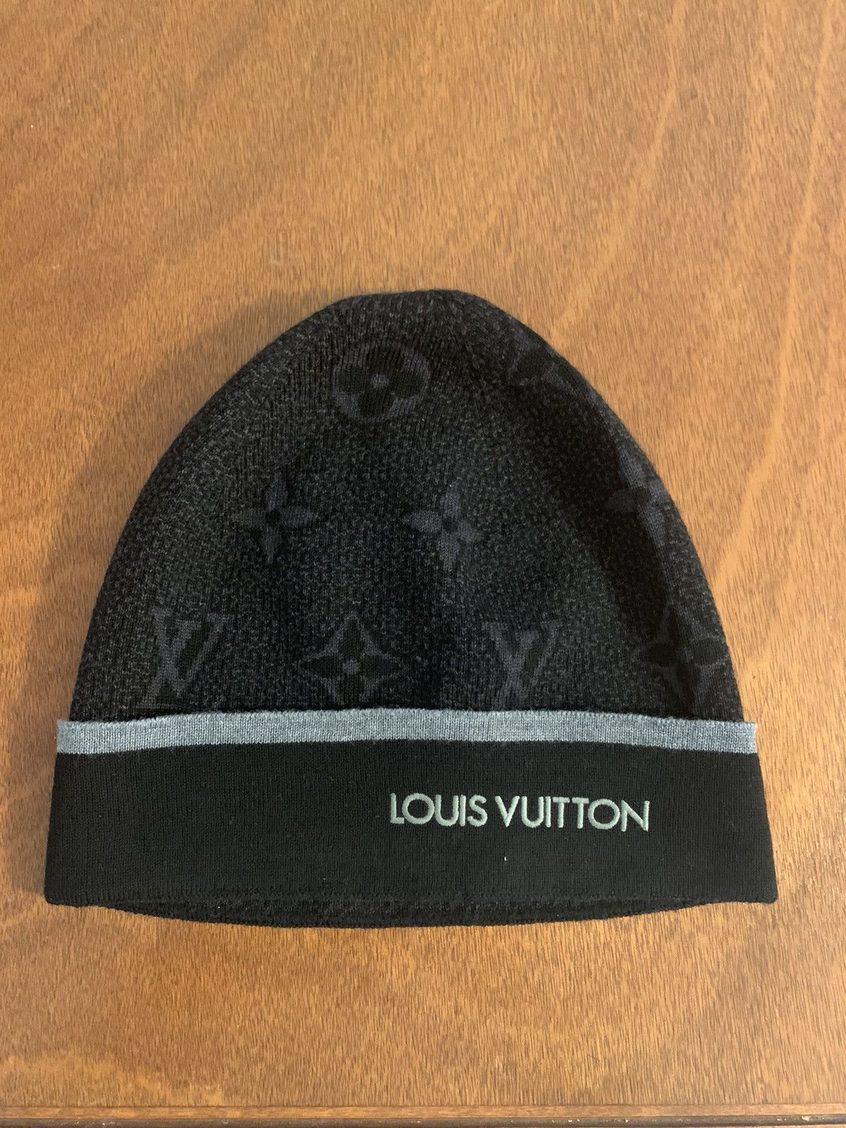 Louis Vuitton Black Monogram Eclipse Logo Beanie Hat