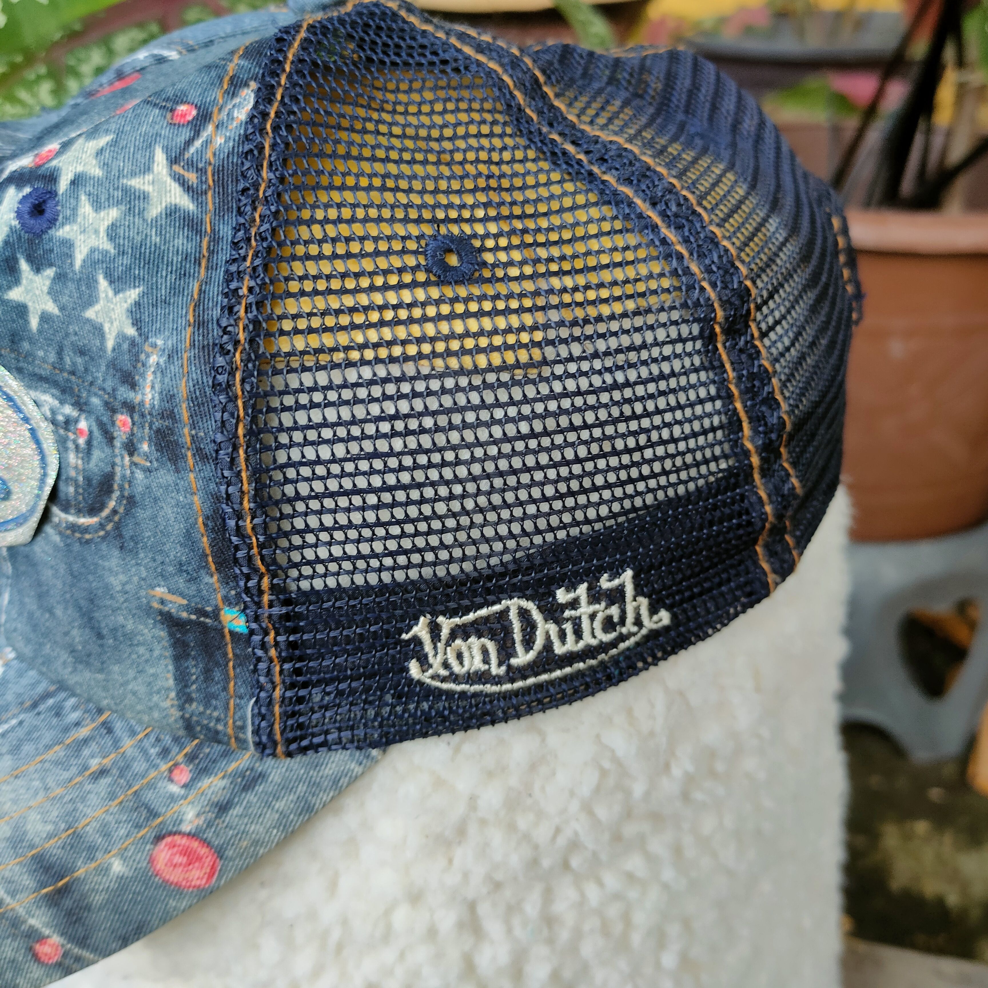 Vintage Vintage VON DUTCH Denim Jeans Pattern Patches Trucker Cap Size ONE SIZE - 4 Thumbnail
