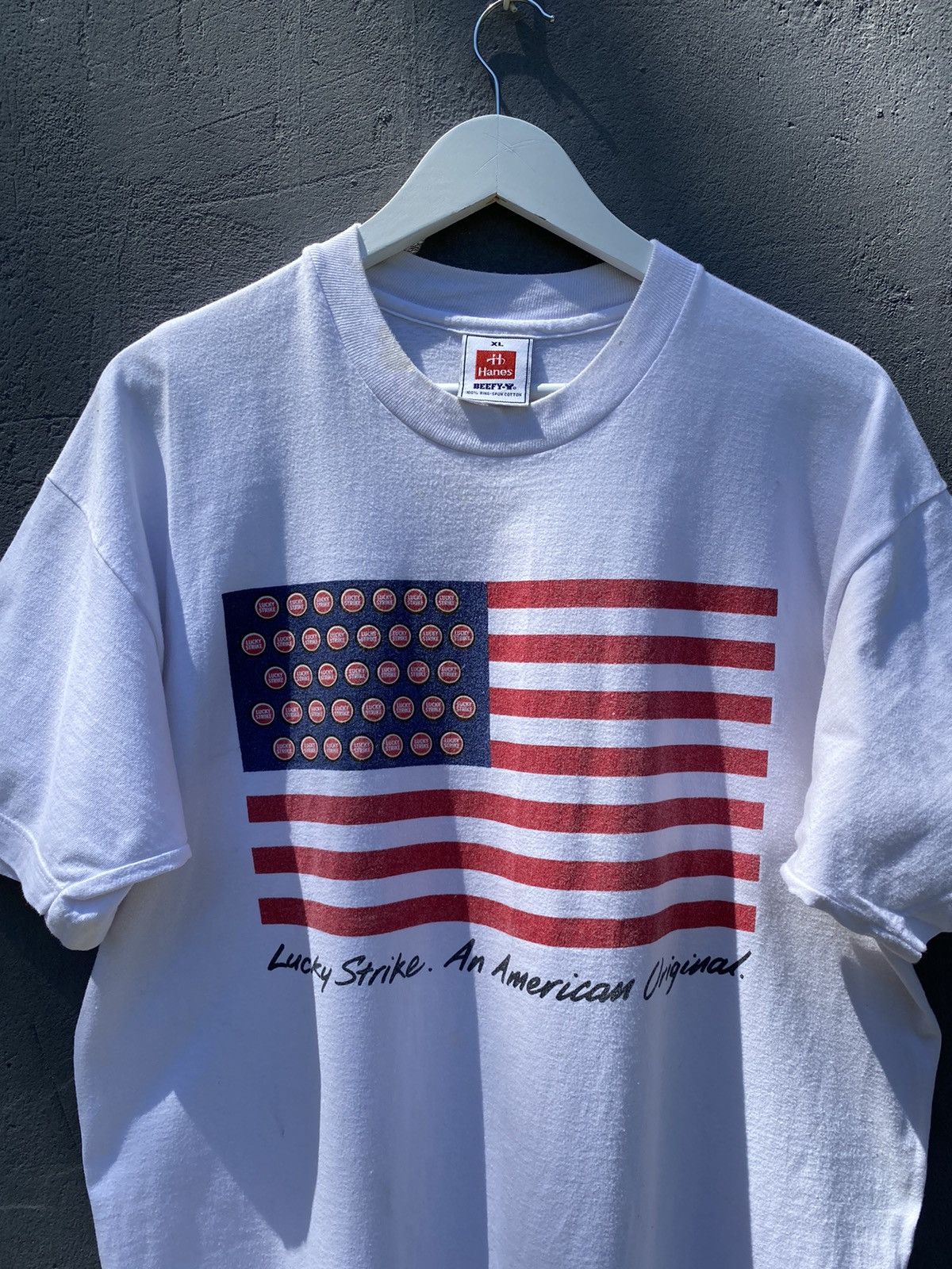 Band Tees 🇺🇸 Vintage 90s LUCKY STRIKE AMERICAN FLAG T Shirt Size US XL / EU 56 / 4 - 3 Thumbnail