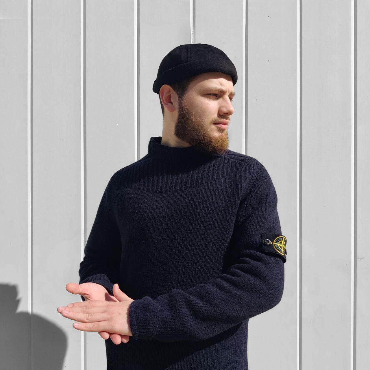 トップス STONE  moc neck knit sweater AW 2001 STONE ISLAND NAVY MOCK NECK WOOL JUMPER - Jazzy Badger