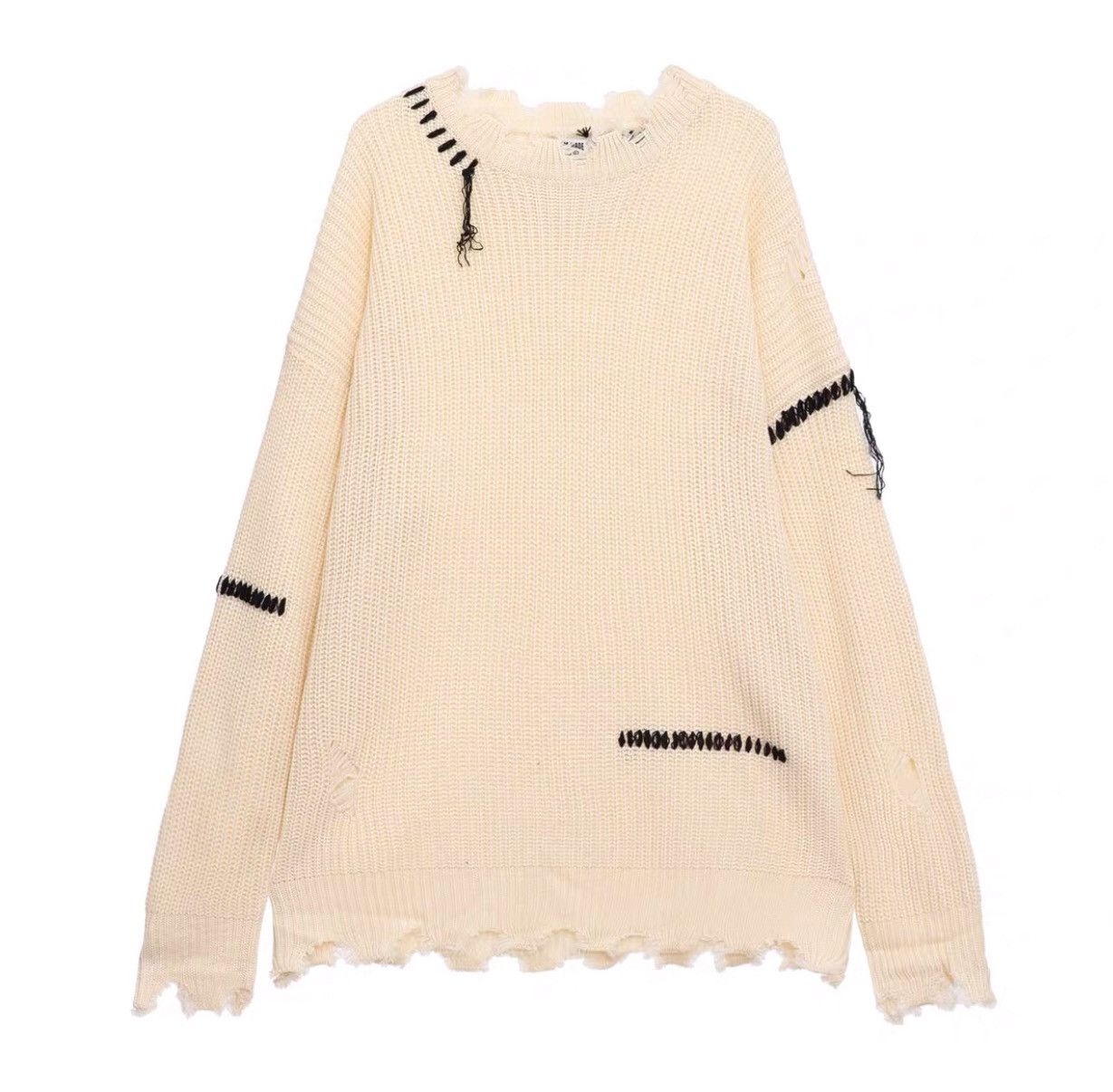 Japanese Brand × Vintage Korean fashion beige distressed knit sweater knitwear Size US XXL / EU 58 / 5 - 4 Thumbnail