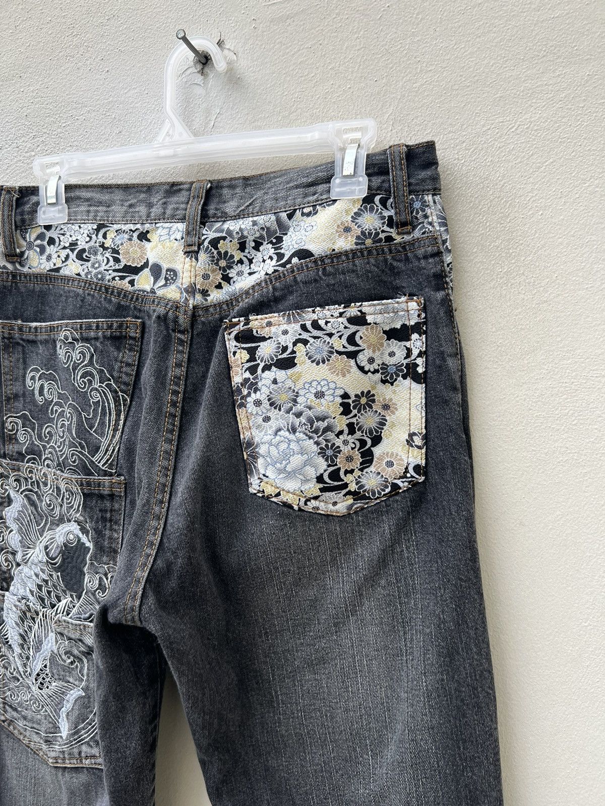 Karakuri Tamashii Vintage Japan Brand Embroidery Koi Fish Denim Jeans Size US 30 / EU 46 - 15 Thumbnail