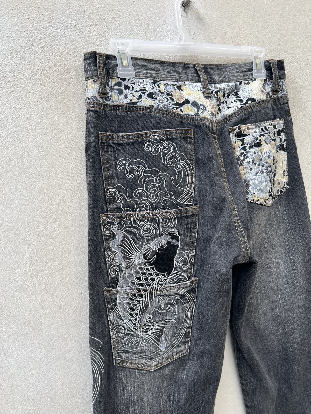 Karakuri Tamashii Vintage Japan Brand Embroidery Koi Fish Denim Jeans Size US 30 / EU 46 - 13 Thumbnail