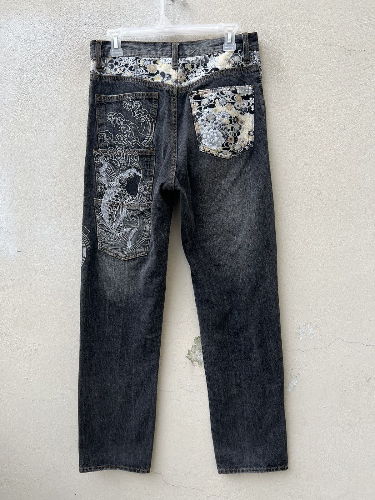 Karakuri Tamashii Vintage Japan Brand Embroidery Koi Fish Denim Jeans Size US 30 / EU 46 - 12 Thumbnail