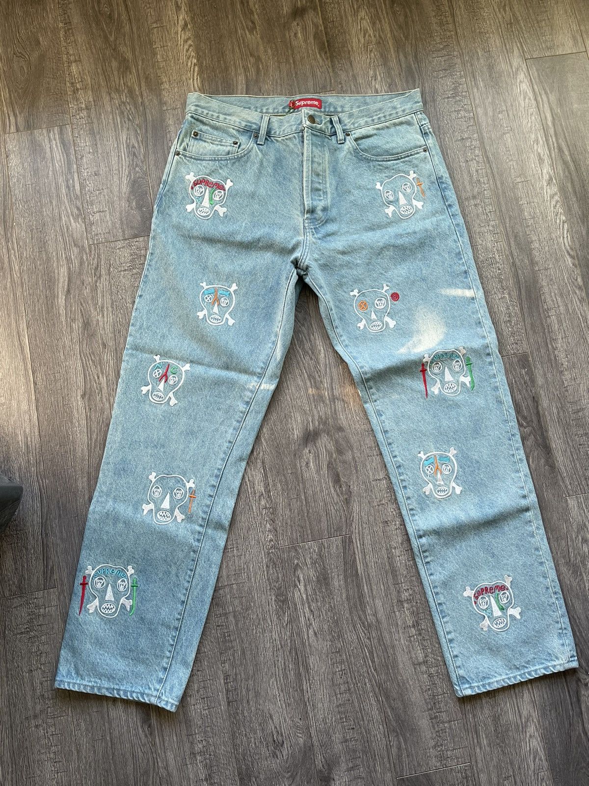 Supreme Supreme x Clayton Patterson skull embroidered jean | Grailed