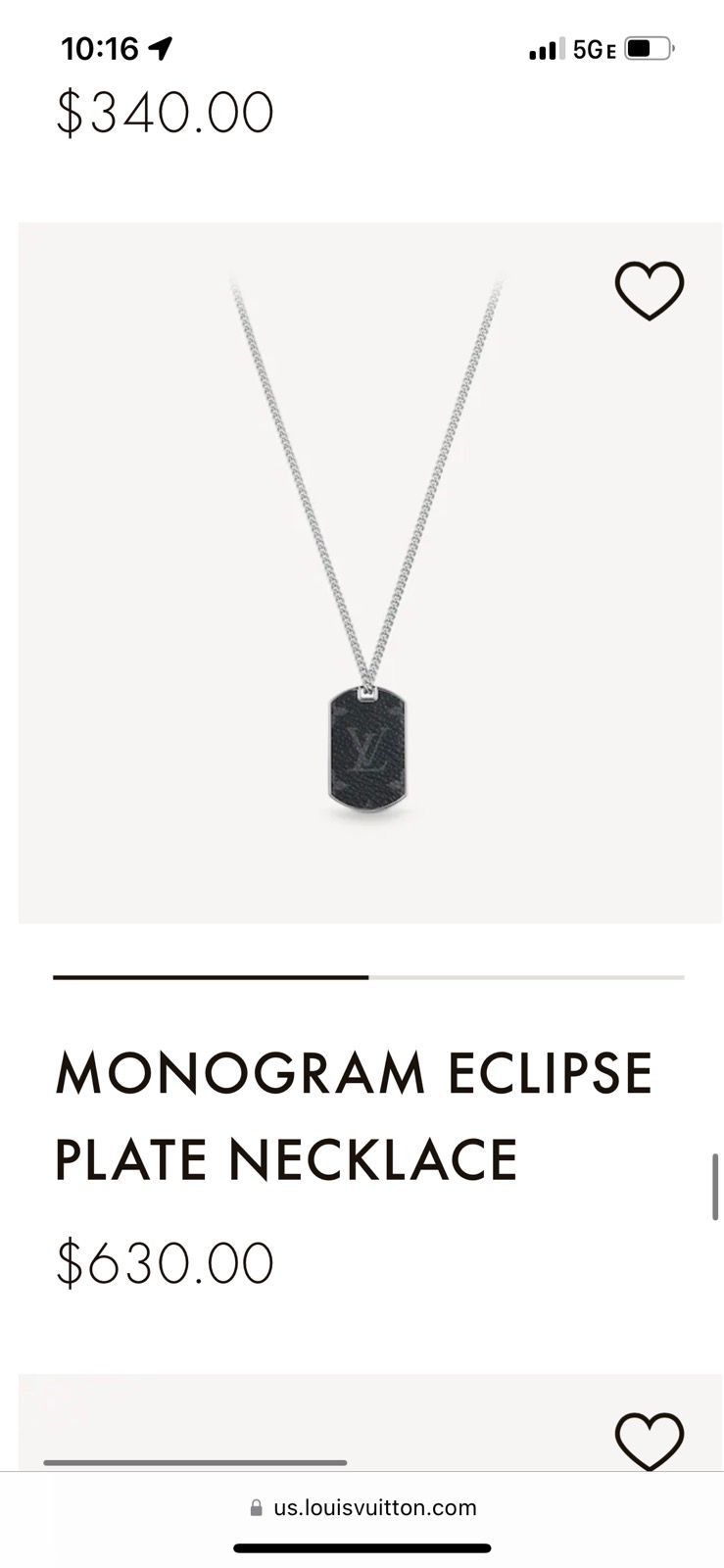 Louis Vuitton Louis Vuitton Monogram Eclipse Plate Necklace
