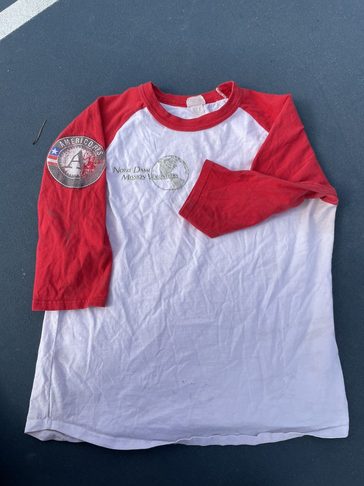 Vintage 80s/70s Marine Corps Notre Dame Church Volunteer Raglan Size US M / EU 48-50 / 2 - 2 Thumbnail