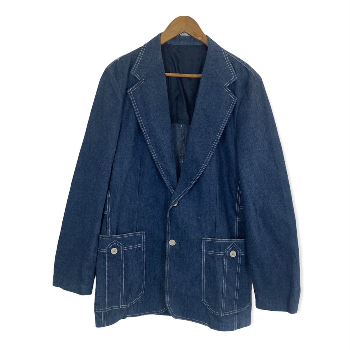 Lee Vintage 70's Lee Set Blue Denim military style blazer Size 42L - 1 Thumbnail