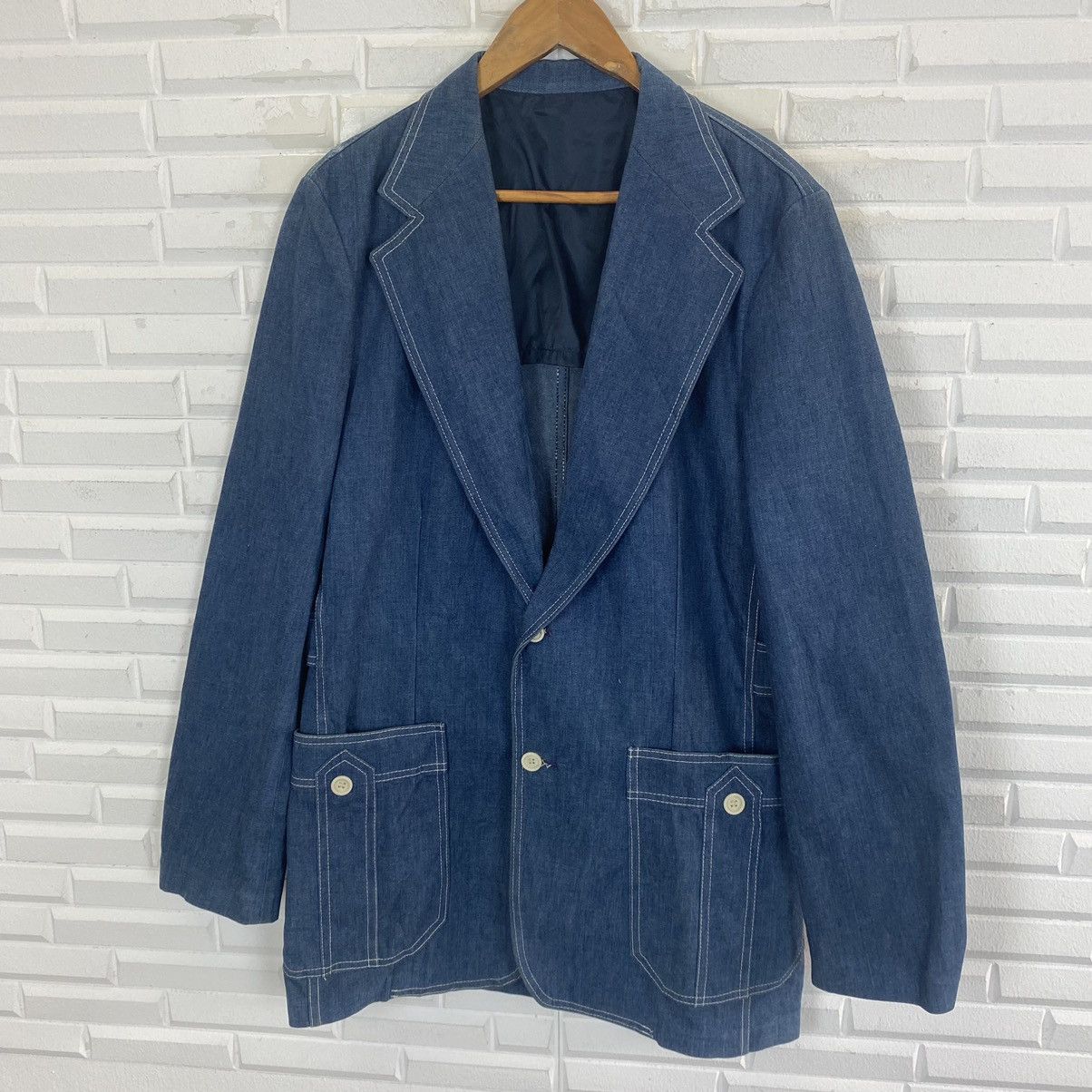 Lee Vintage 70's Lee Set Blue Denim military style blazer Size 42L - 4 Thumbnail
