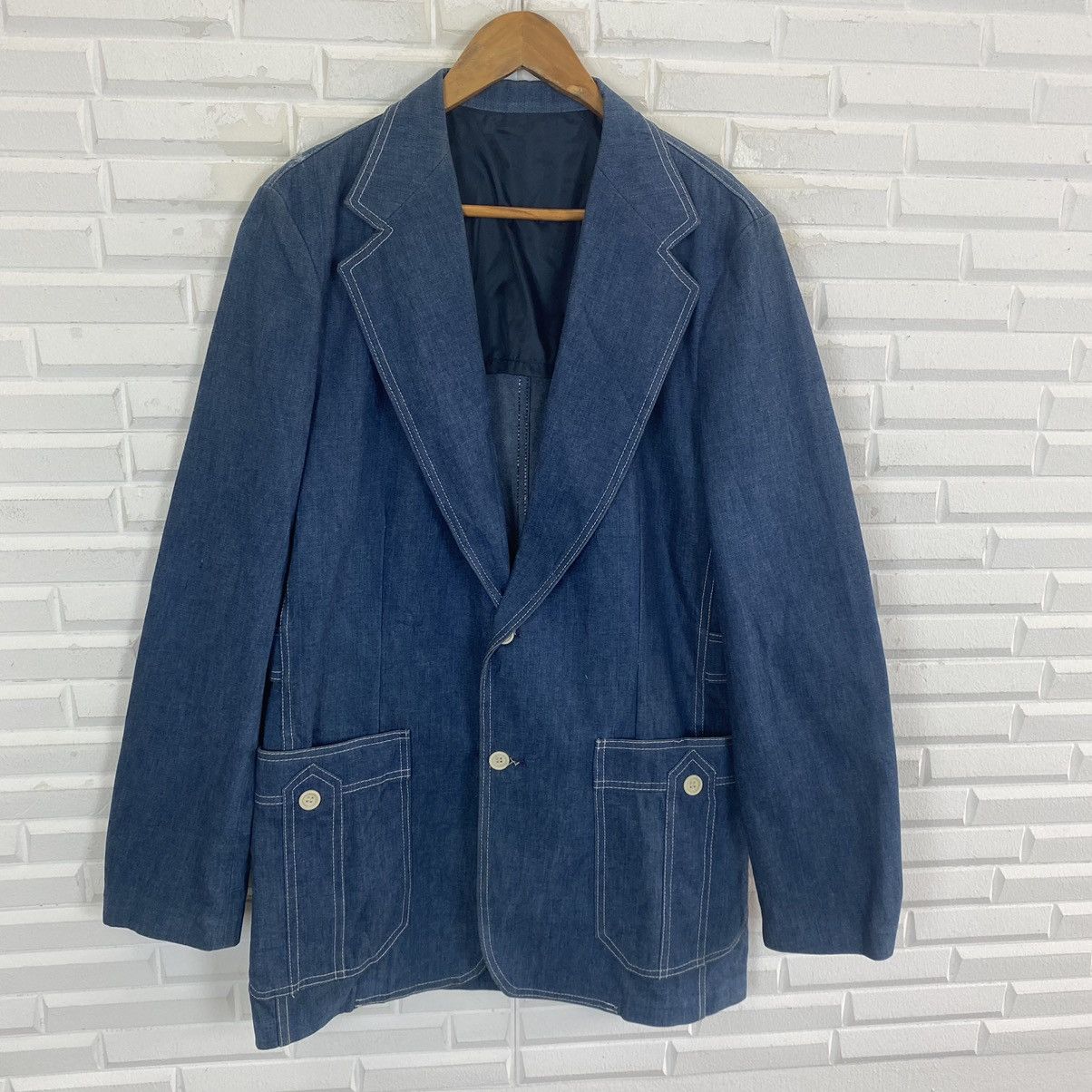 Lee Vintage 70's Lee Set Blue Denim military style blazer Size 42L - 3 Thumbnail