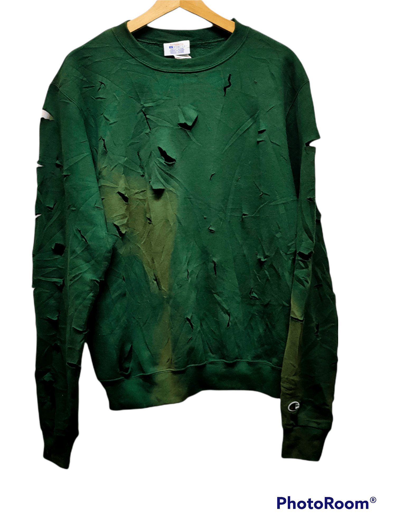 image of Vintage Champion Damaged Thrashed Sun Faded in Green, Men's (Size Small)