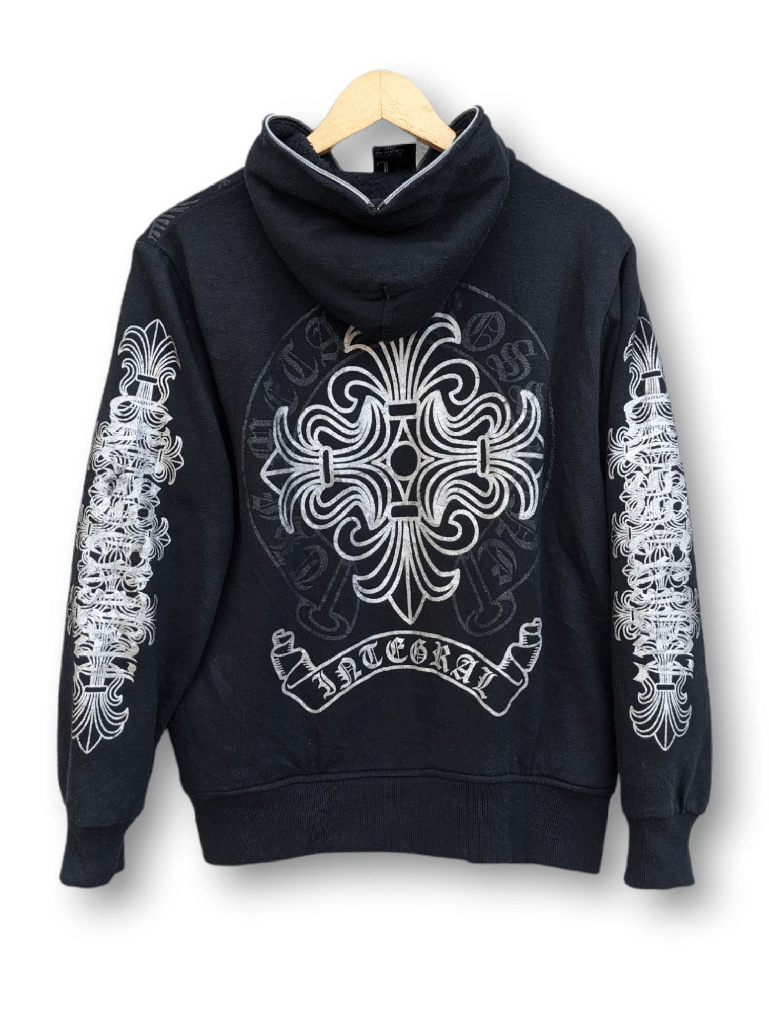 image of Chromehearts Inspired Full Zip Hooded Sweatshirt in Black, Men's (Size Medium)