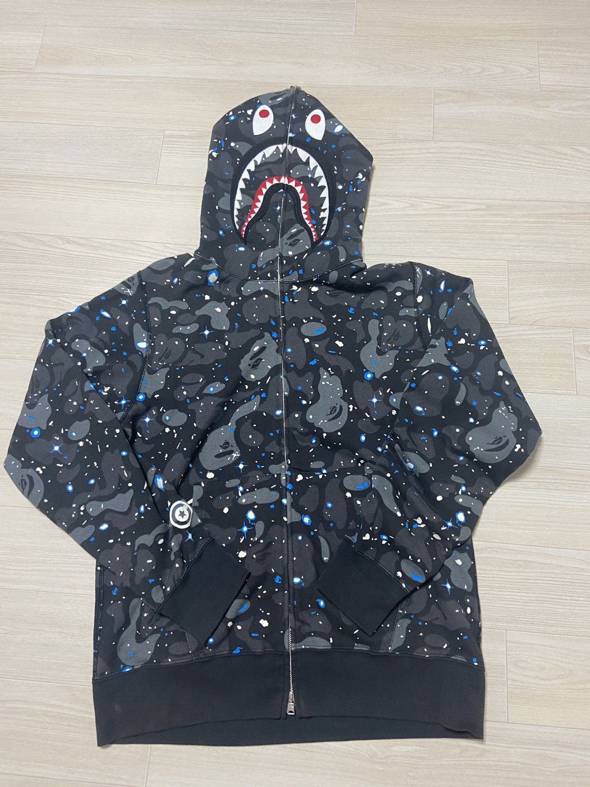 Bape Bape GLOW IN THE DARK space camo shark full zip up hoodie | Grailed