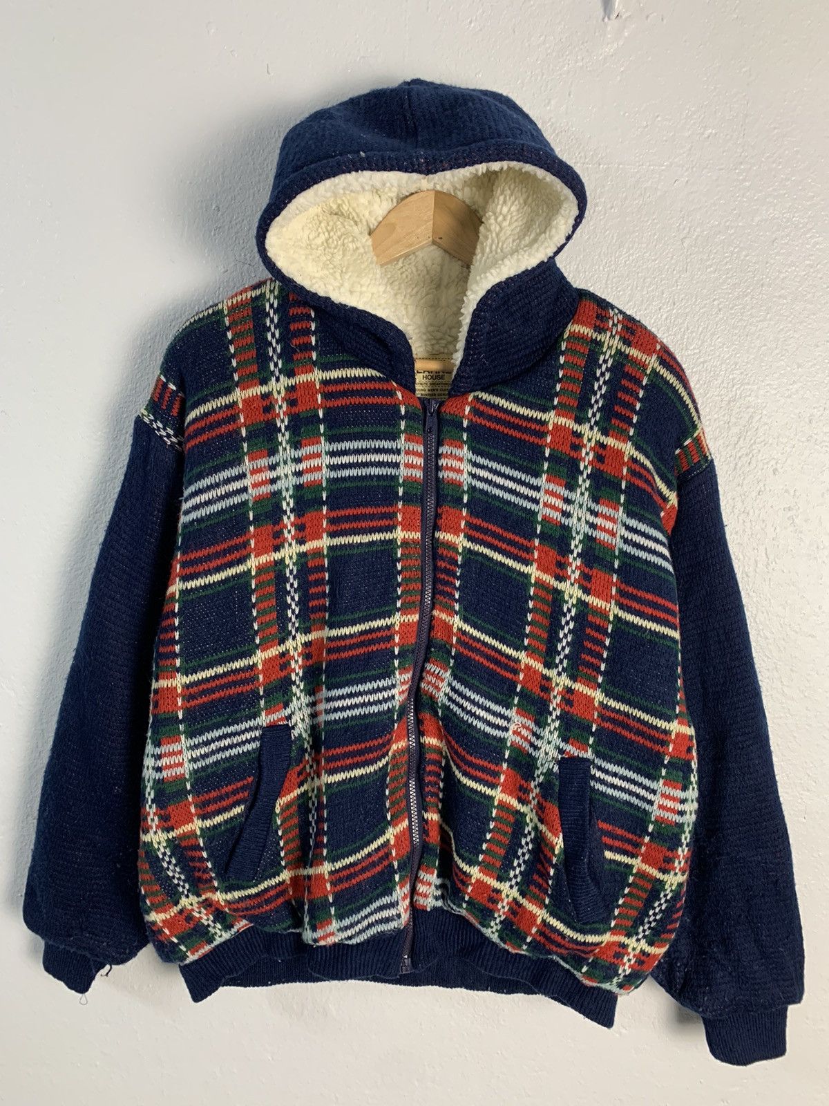 image of Kearney House Checkered Hoodie Knitwear Jacket in Blue, Men's (Size Medium)