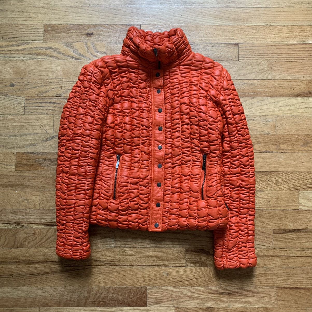 Moncler FW2003 Ruched Leather Down Jacket Size S / US 4 / IT 40 - 1 Thumbnail