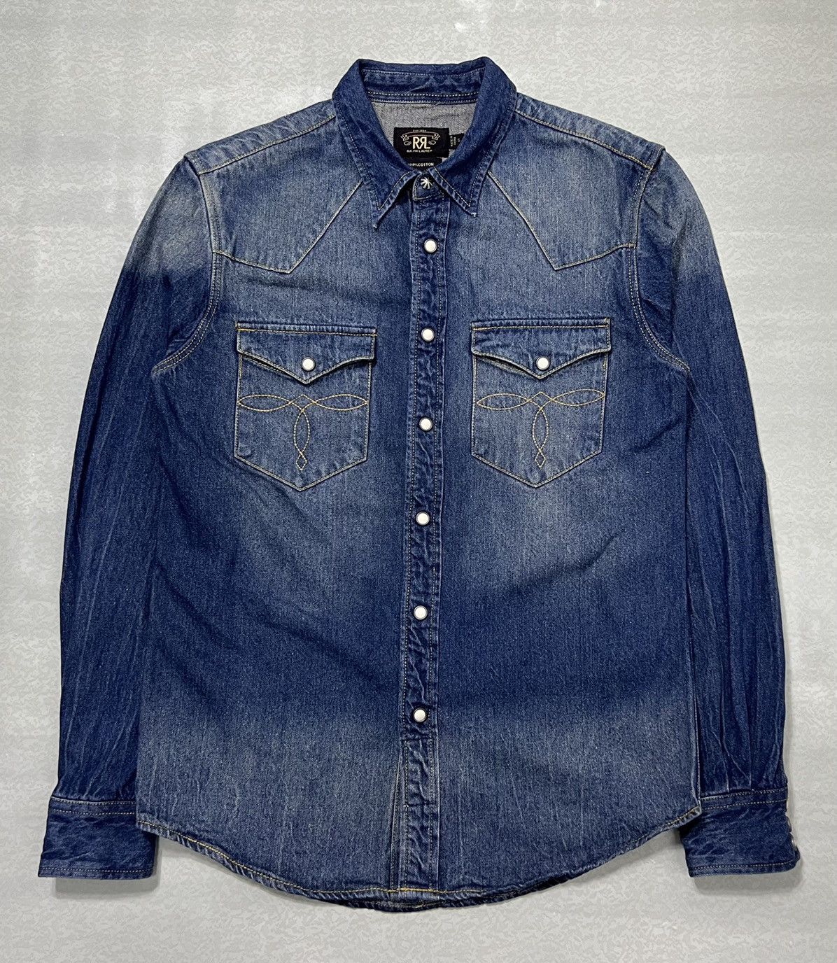 RRL Ralph Lauren RRL - Double RL - Western Denim Longsleeve Shirt Size US S / EU 44-46 / 1 - 1 Thumbnail