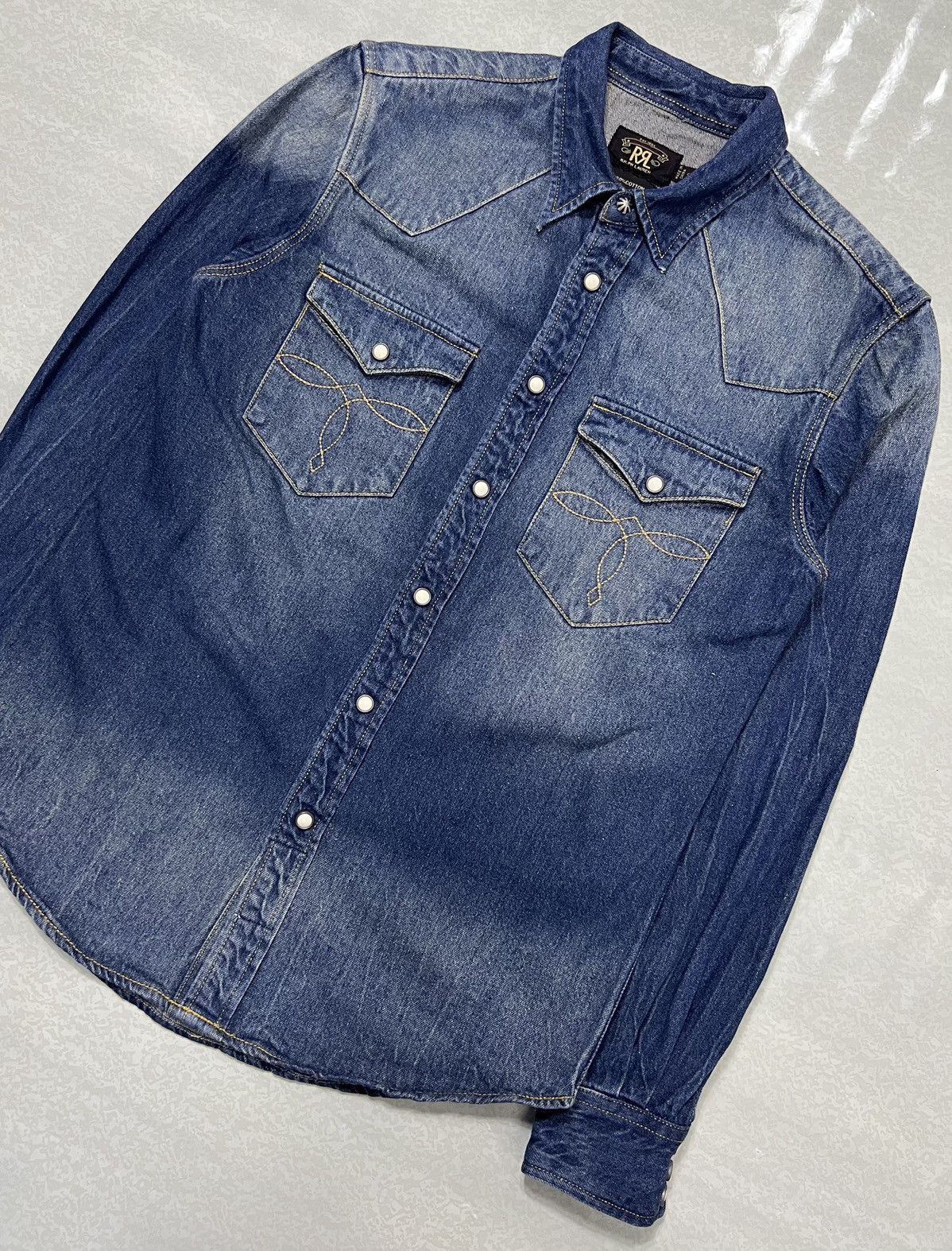 RRL Ralph Lauren RRL - Double RL - Western Denim Longsleeve Shirt Size US S / EU 44-46 / 1 - 4 Thumbnail