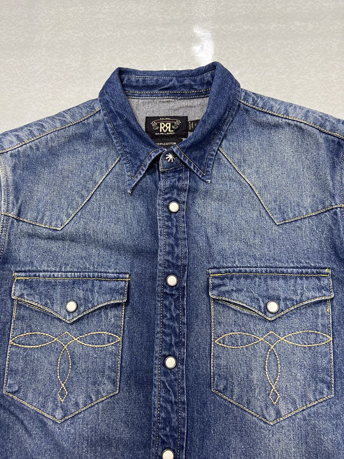 RRL Ralph Lauren RRL - Double RL - Western Denim Longsleeve Shirt Size US S / EU 44-46 / 1 - 7 Thumbnail